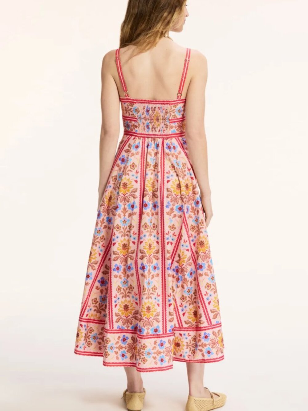 Hill House Margot Pink Floral Midi Dress with Blue and Yellow Accents - Picture 3 of 3